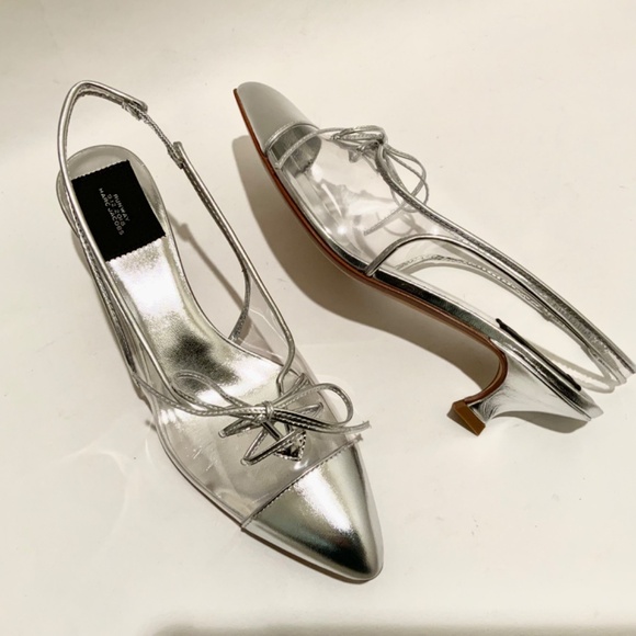 MARC JACOBS Women's Slingback Kitten-Heel Pumps Silver Clear Pointed Toe Shoes - Picture 16 of 16